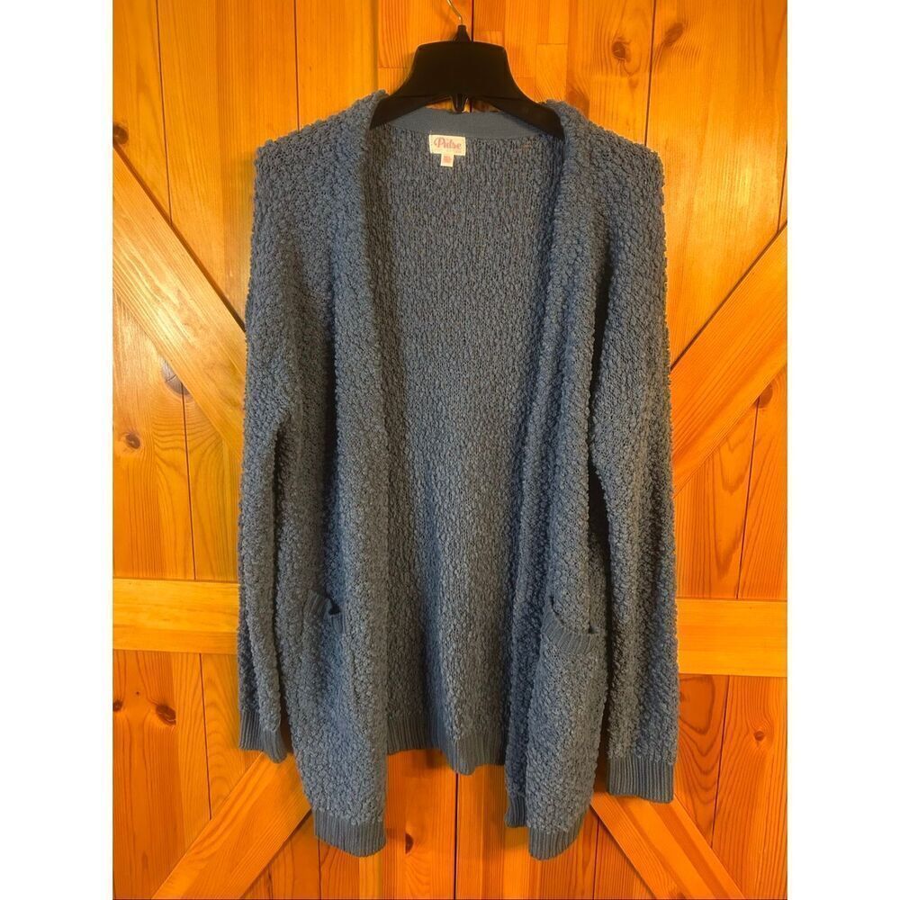 Pulse Women’s Movie Date Popcorn Knit Blue Cardigan Size M/L (5889)